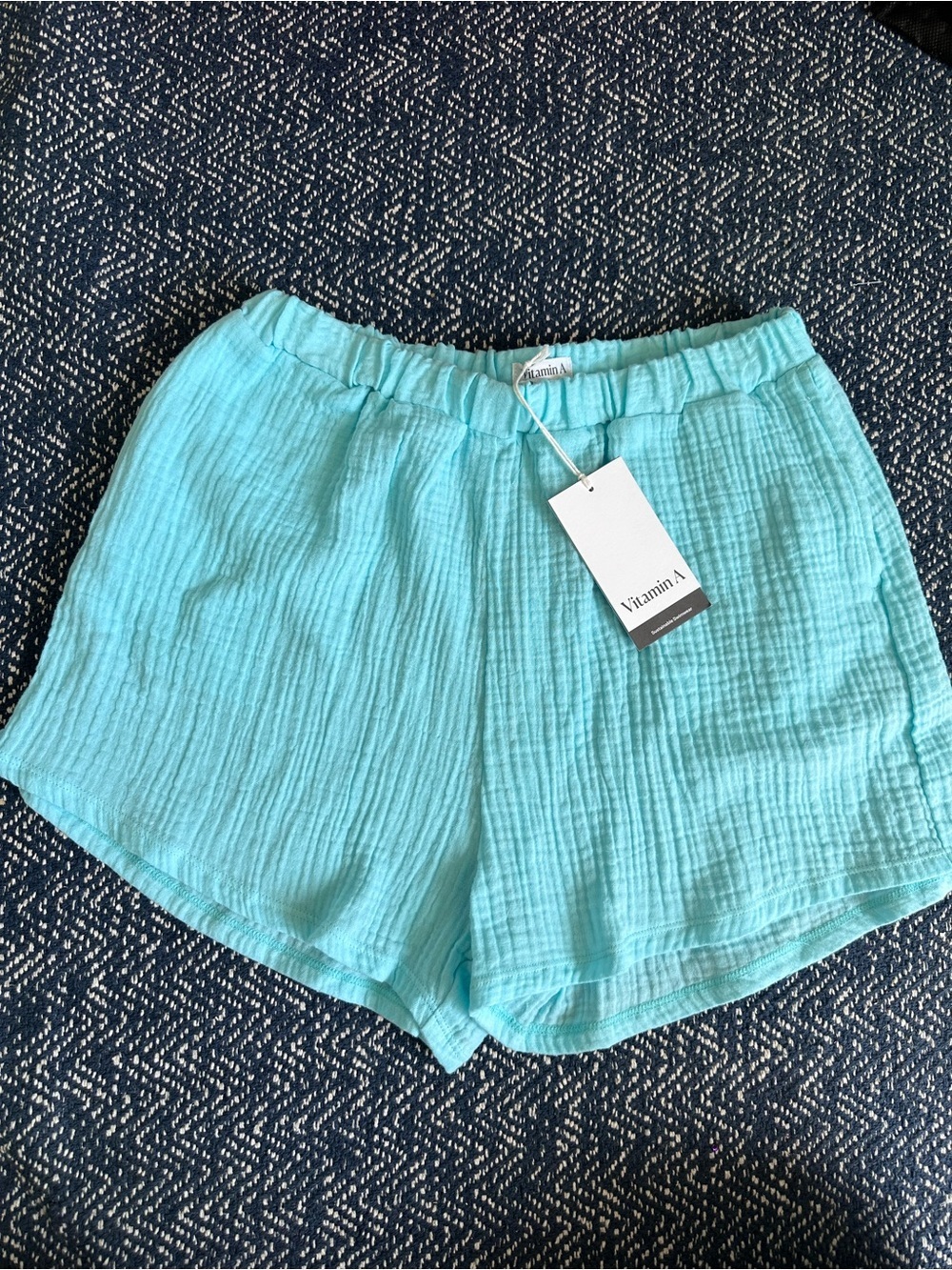 Vitamin A Women's Gauze Cover Up Shorts - Aqua S: Cotton, Pull-On - Picture 2 of 4